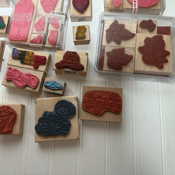Lot of 59 Wooden Rubber Stamps Various Themes Beach, Floral, Sports, kids, words - Picture 10 of 10